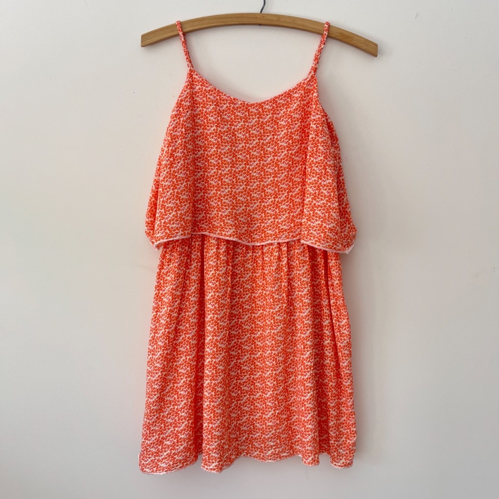 EUC Coral Floral Flowy Layered Overlay Spaghetti Strap Summer Dress